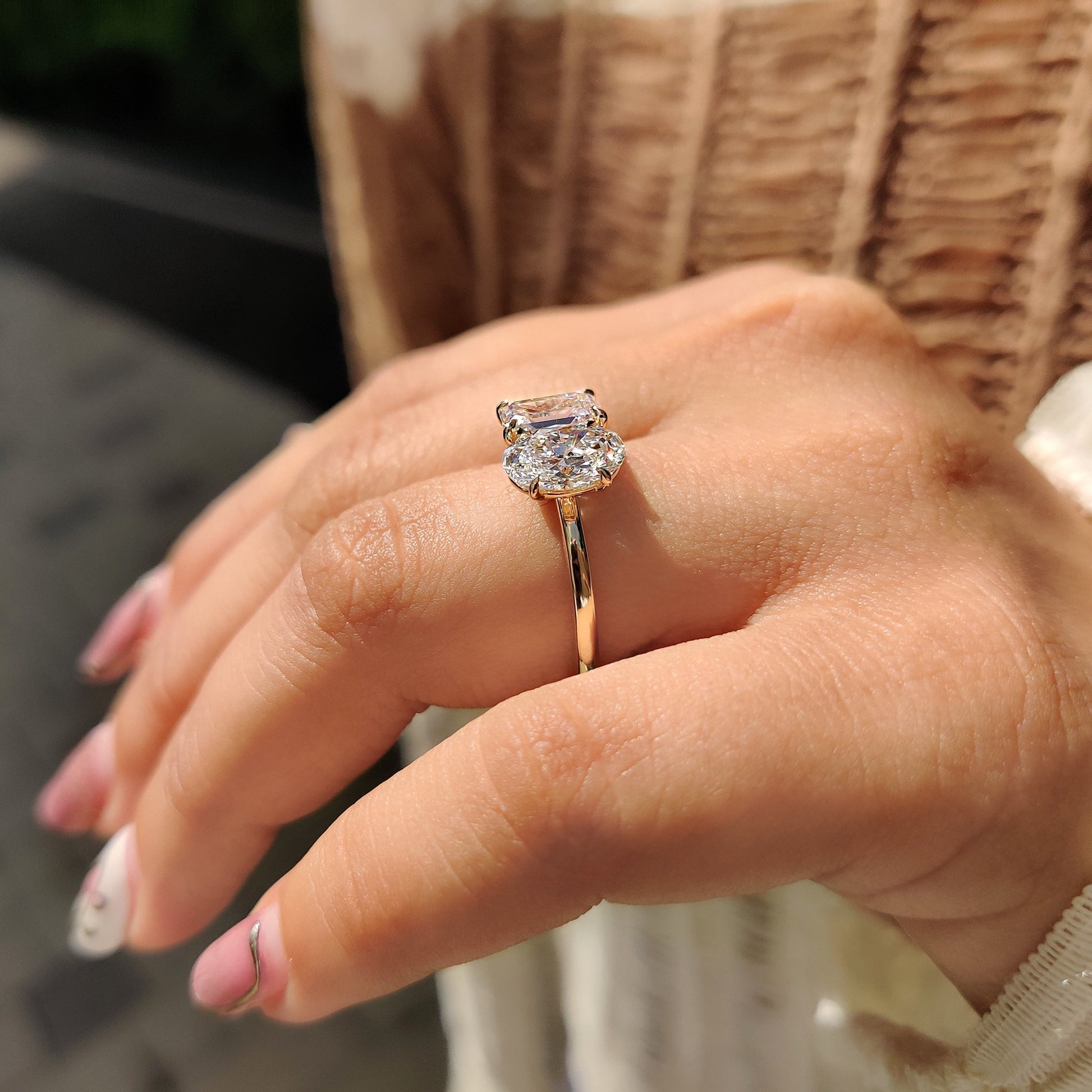 Emerald And Oval Cut Toi Et Moi Diamond Ring