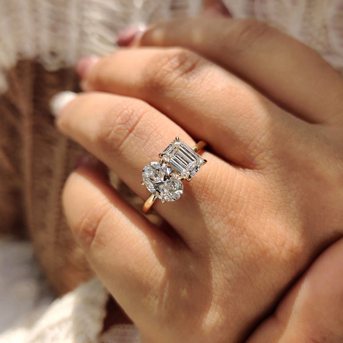 Emerald And Oval Cut Toi Et Moi Diamond Ring