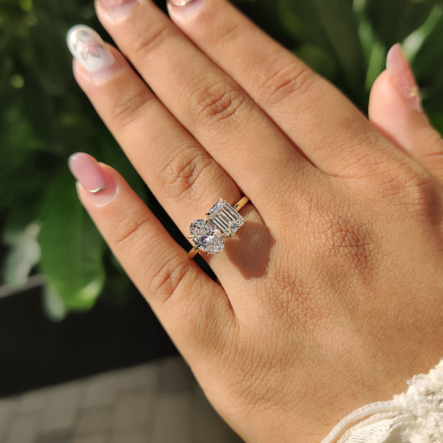 Emerald And Oval Cut Toi Et Moi Diamond Ring