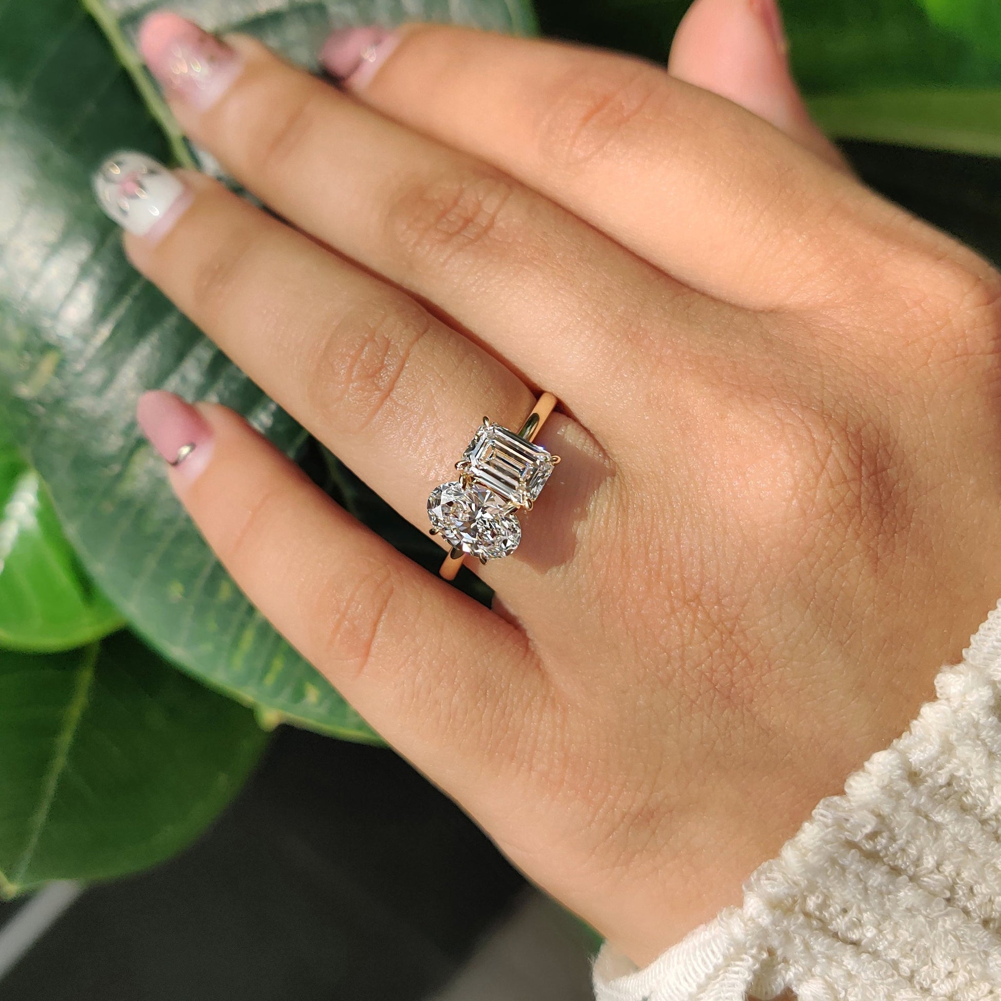 Emerald And Oval Cut Toi Et Moi Diamond Ring