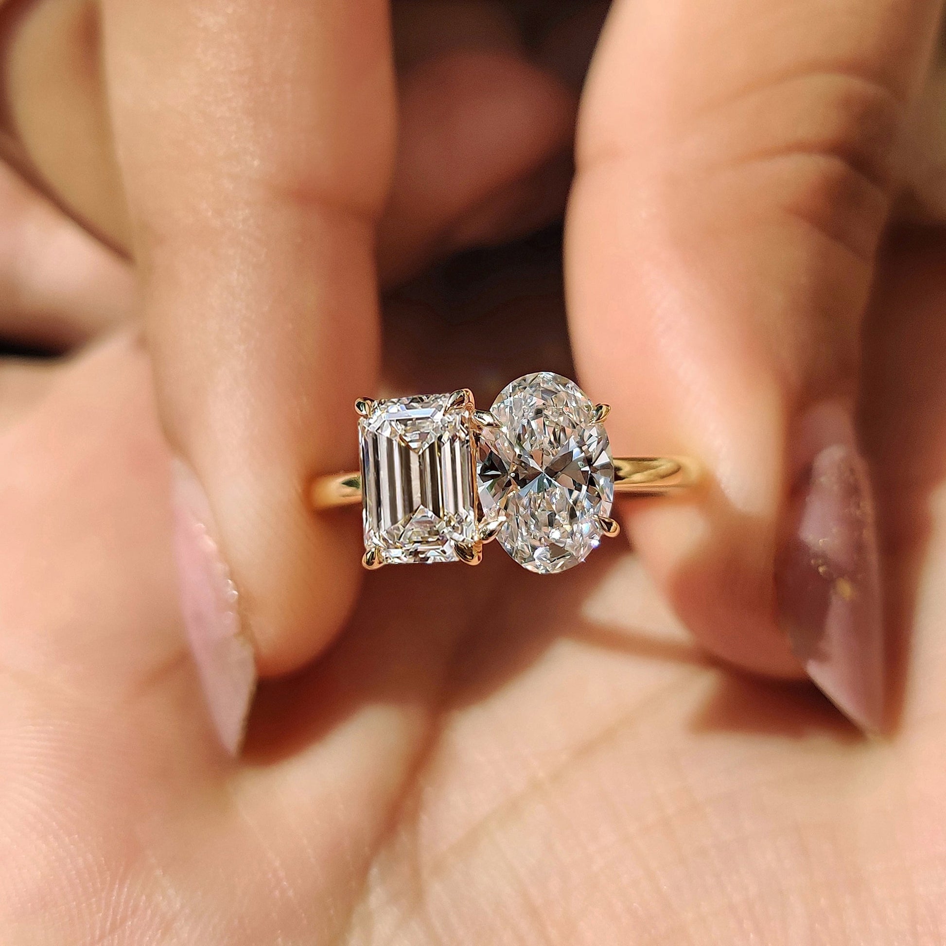 Emerald And Oval Cut Toi Et Moi Diamond Ring