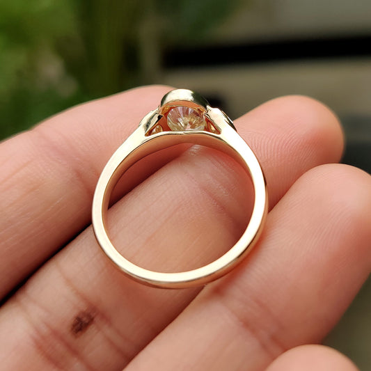 Oval Bezel Engagement Ring With Trillion Side Stone