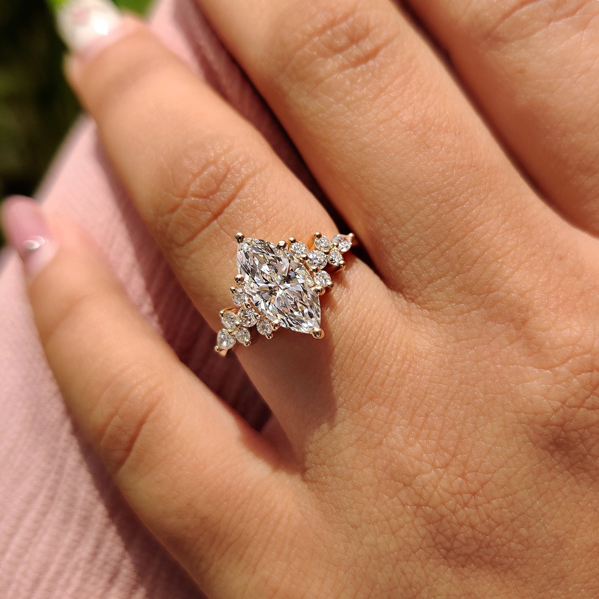 Marquise Cut Engagement Ring With Basket Setting
