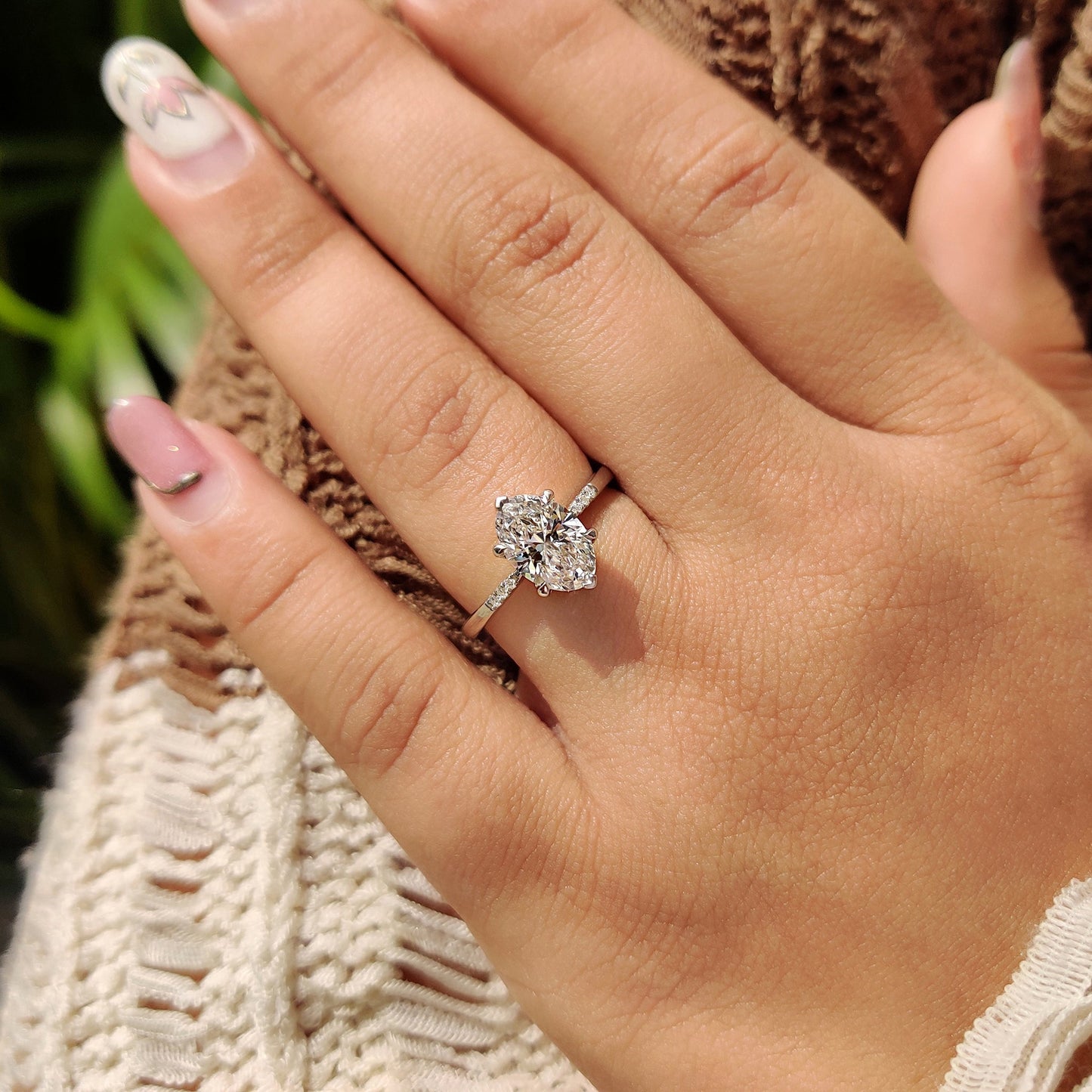 Oval Cut Diamond Engagement Ring With Pave Setting