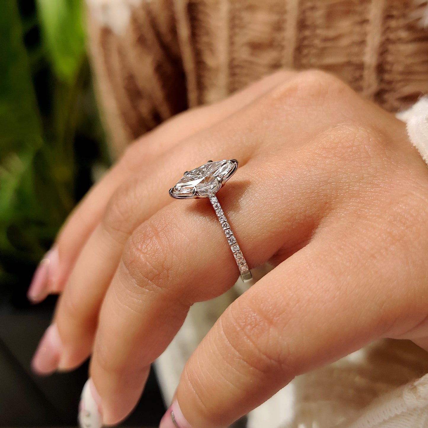 Marquise Diamond Engagement Ring With Cathedral Setting