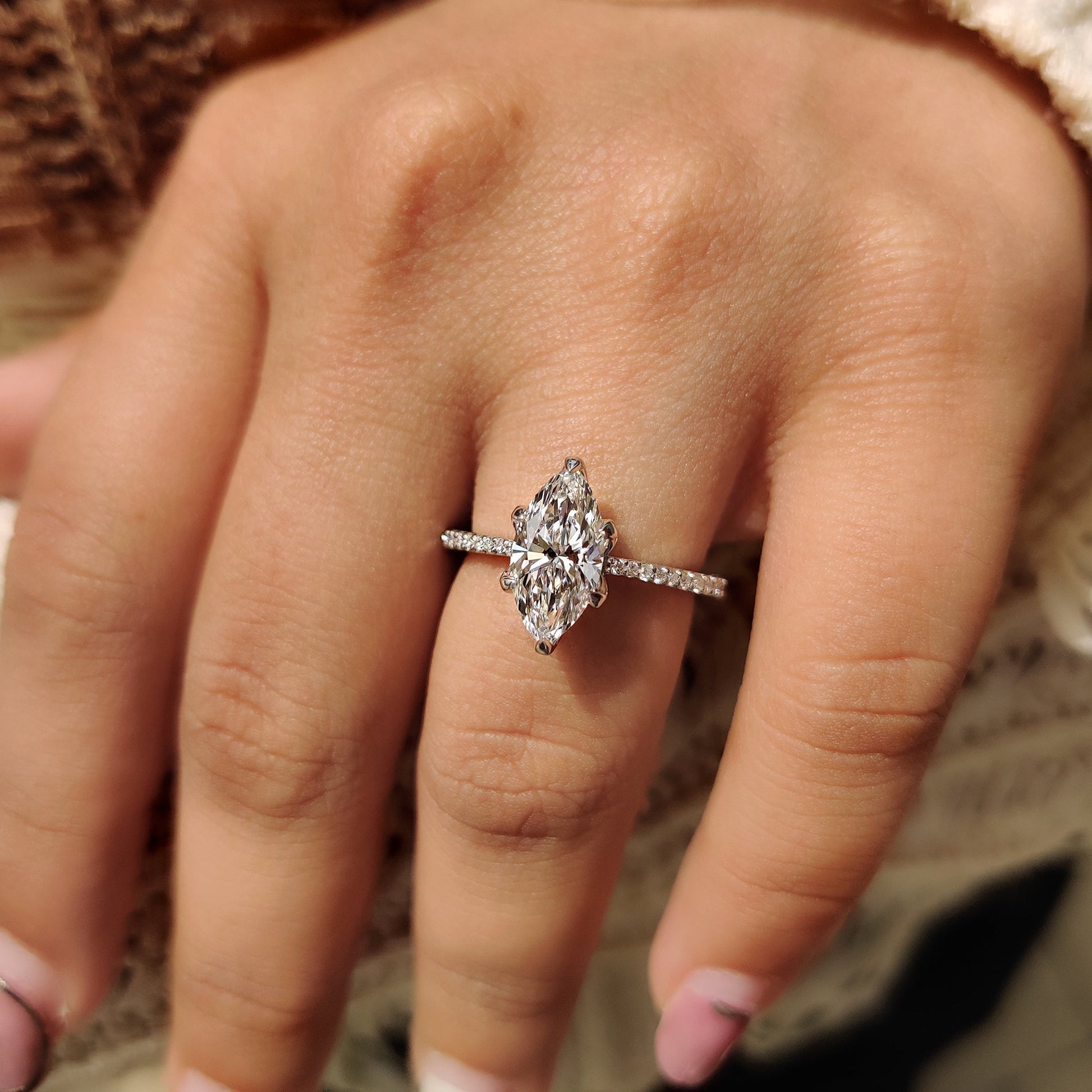 Marquise Diamond Engagement Ring With Cathedral Setting