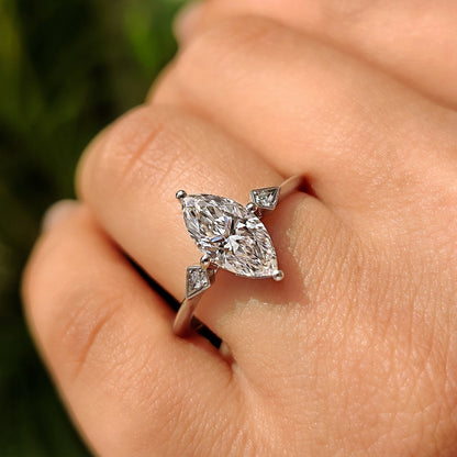 Three Stone Marquise Diamond Engagement Ring