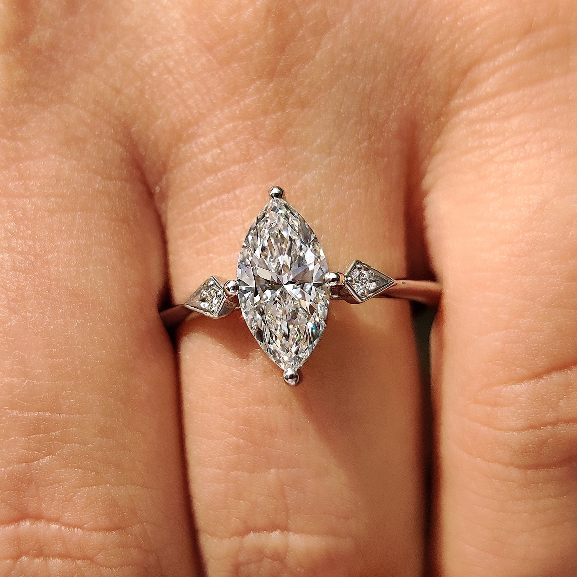 Three Stone Marquise Diamond Engagement Ring