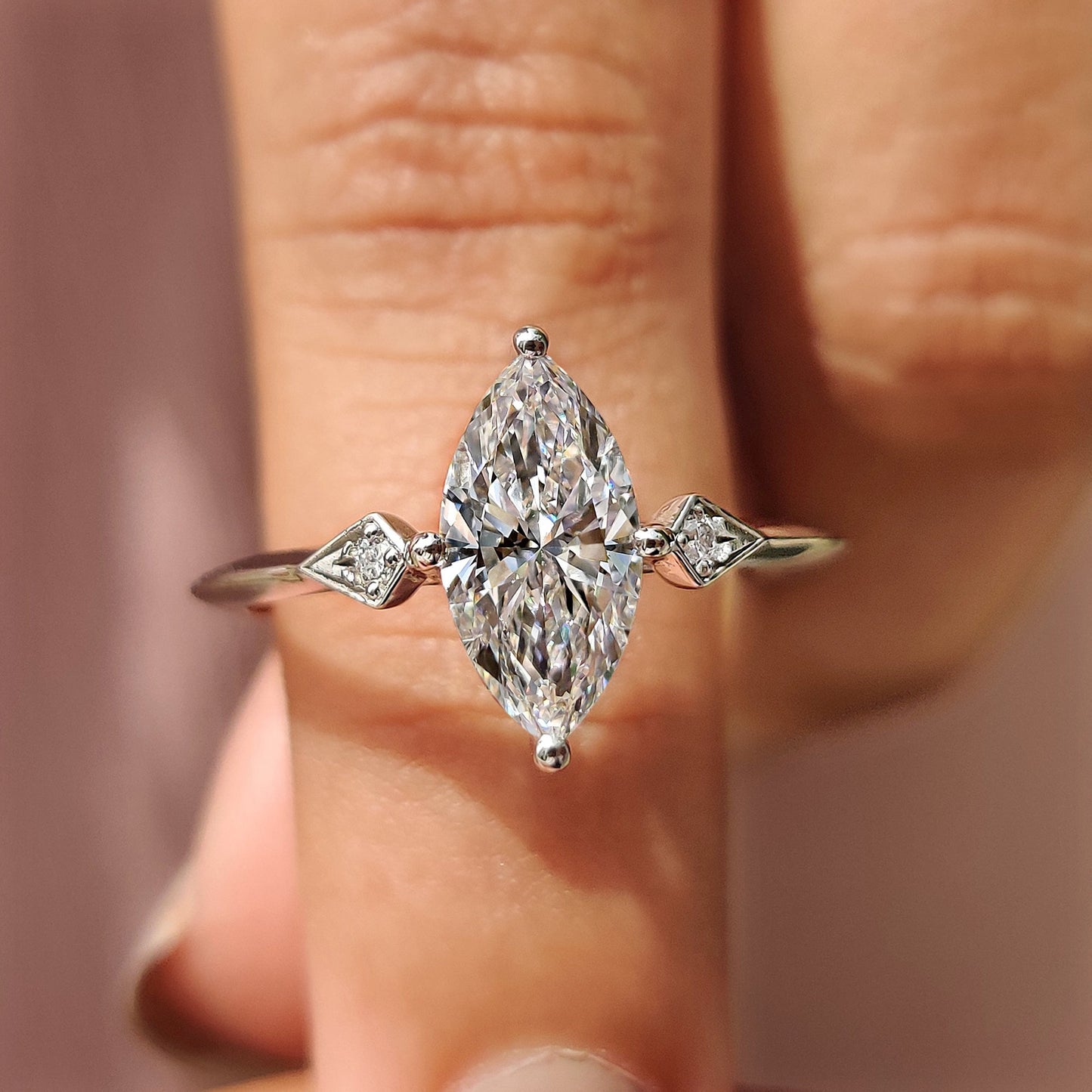 Three Stone Marquise Diamond Engagement Ring