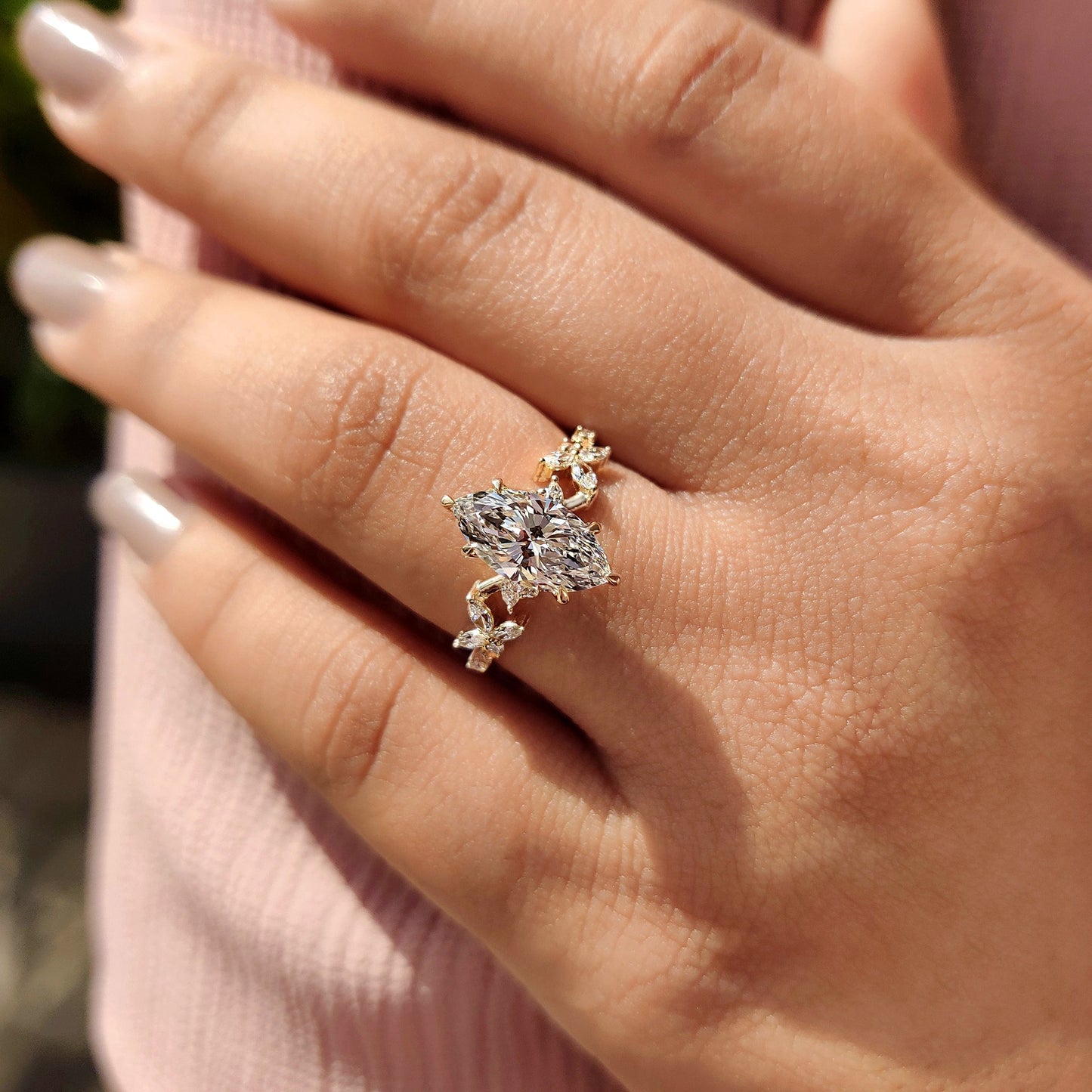 Nature Inspired Marquise Cut Diamond Engagement Ring