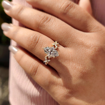 Nature Inspired Marquise Cut Diamond Engagement Ring