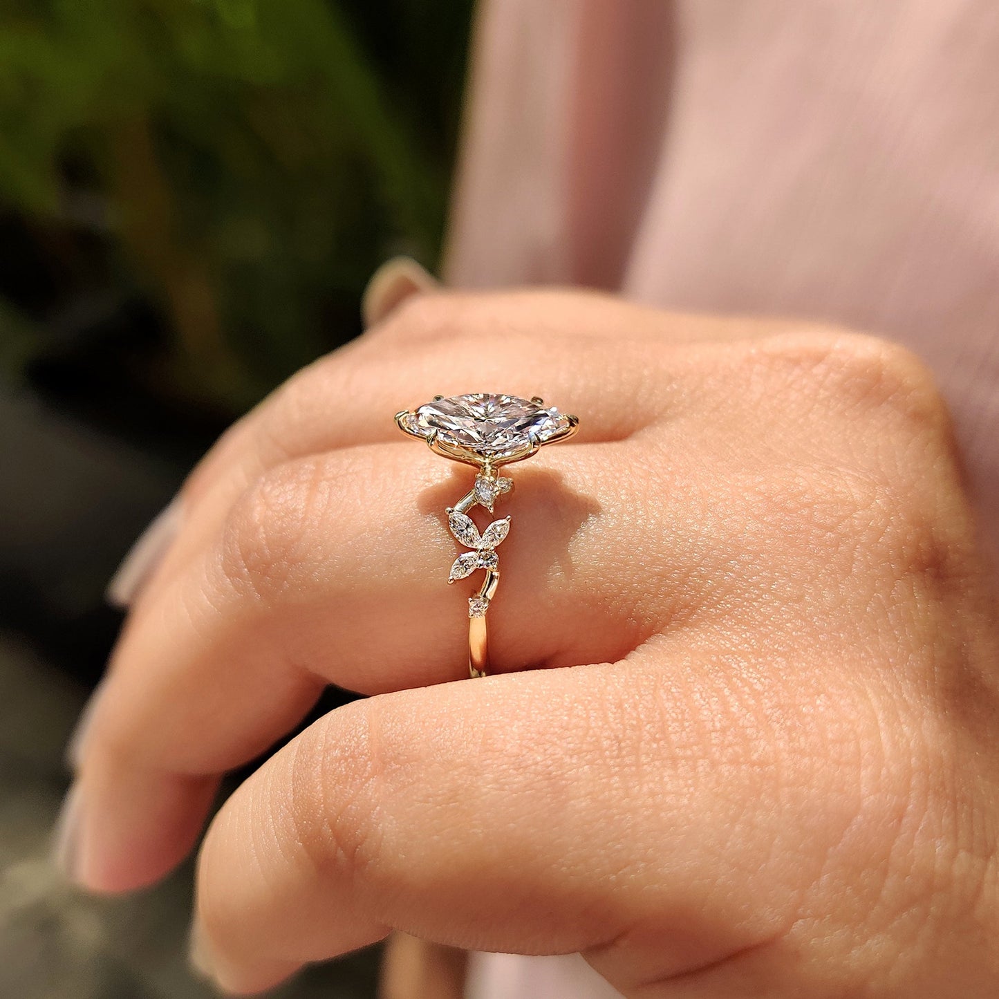 Nature Inspired Marquise Cut Diamond Engagement Ring