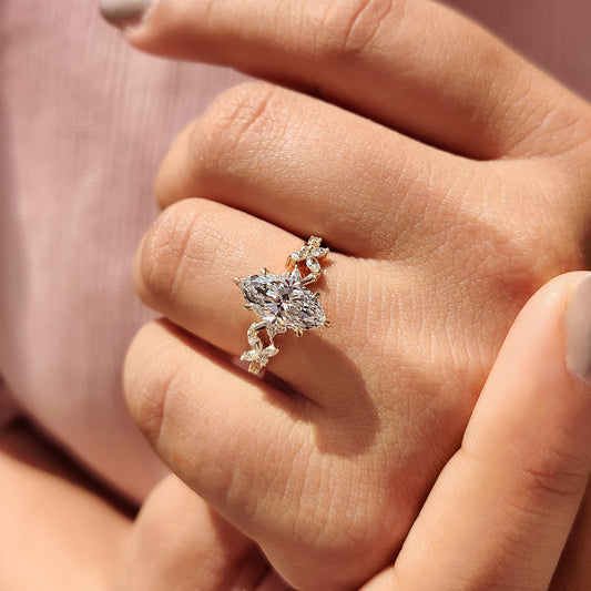 Nature Inspired Marquise Cut Diamond Engagement Ring