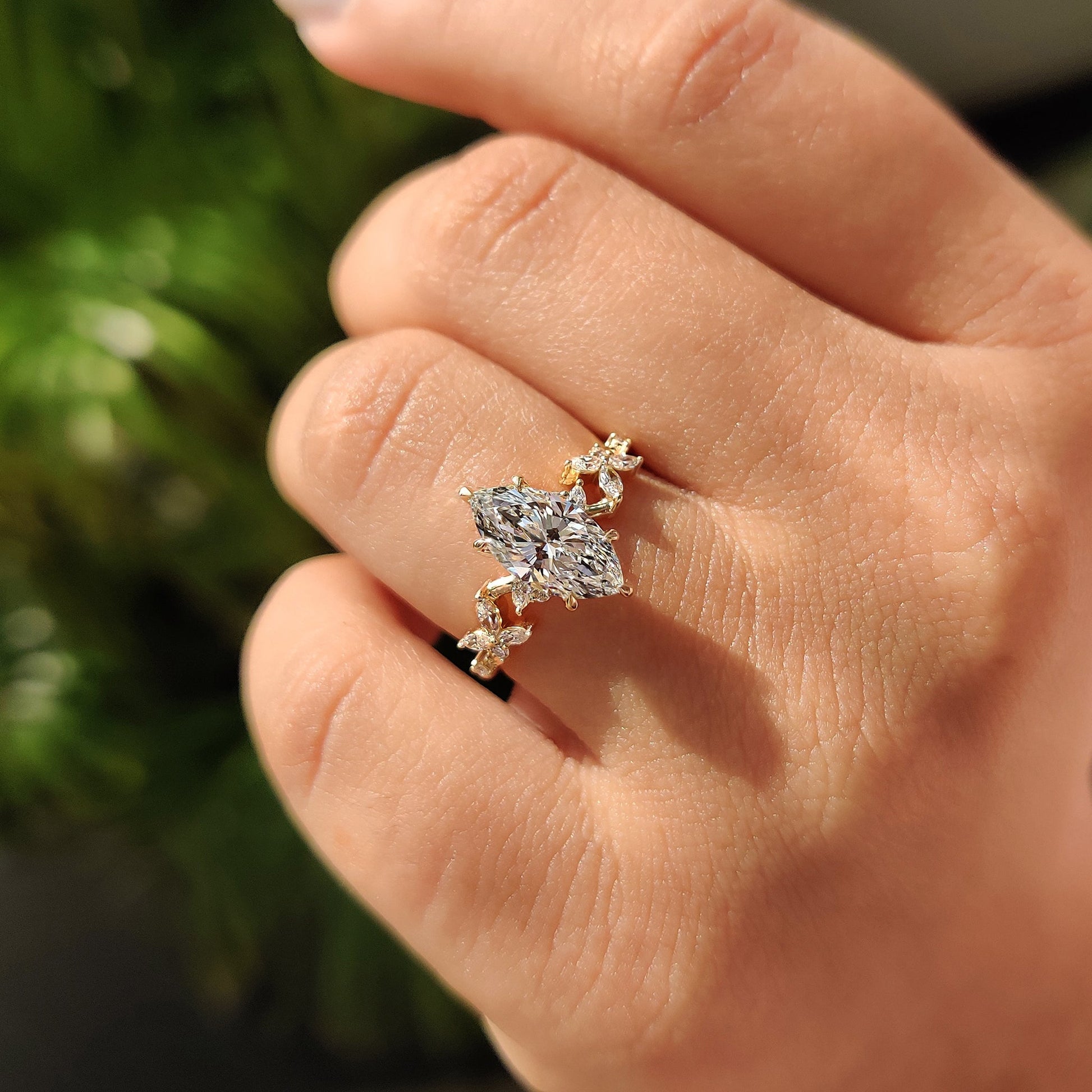 Nature Inspired Marquise Cut Diamond Engagement Ring