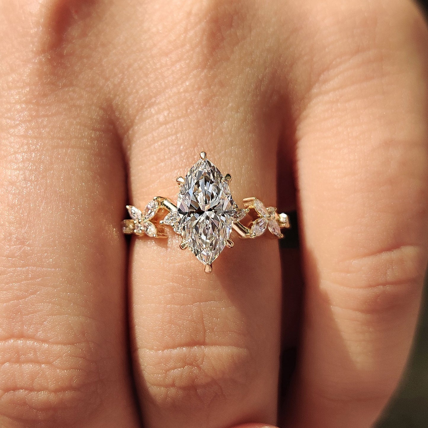 Nature Inspired Marquise Cut Diamond Engagement Ring