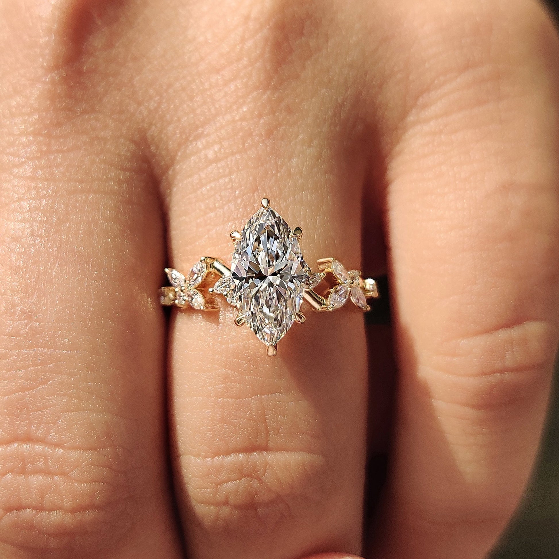 Nature Inspired Marquise Cut Diamond Engagement Ring