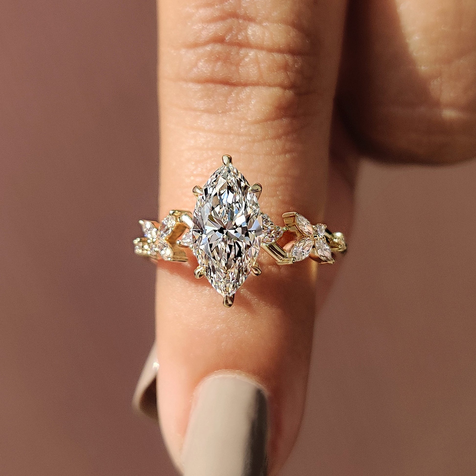 Nature Inspired Marquise Cut Diamond Engagement Ring