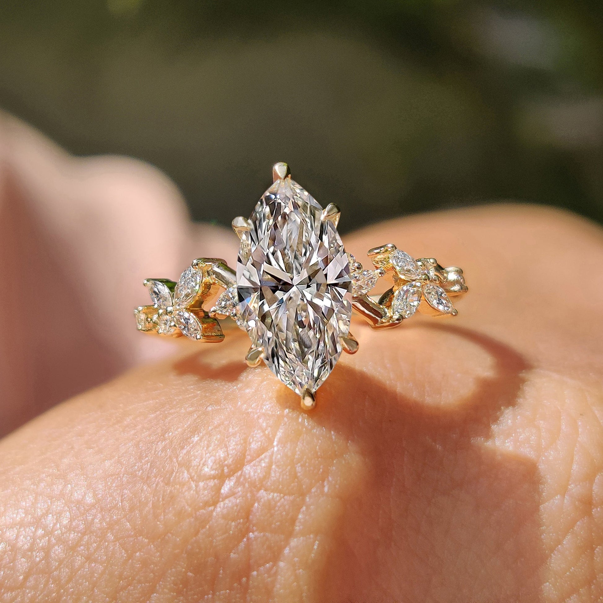 Nature Inspired Marquise Cut Diamond Engagement Ring