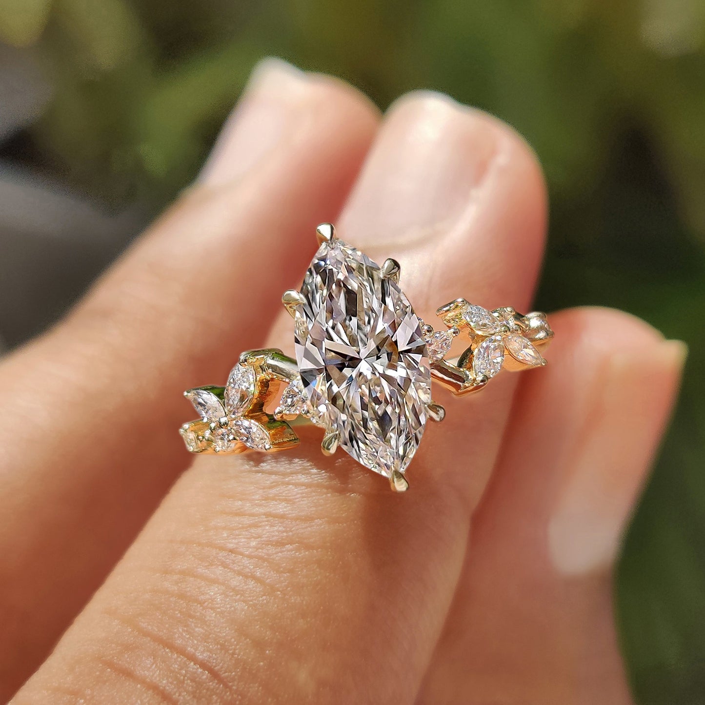 Nature Inspired Marquise Cut Diamond Engagement Ring