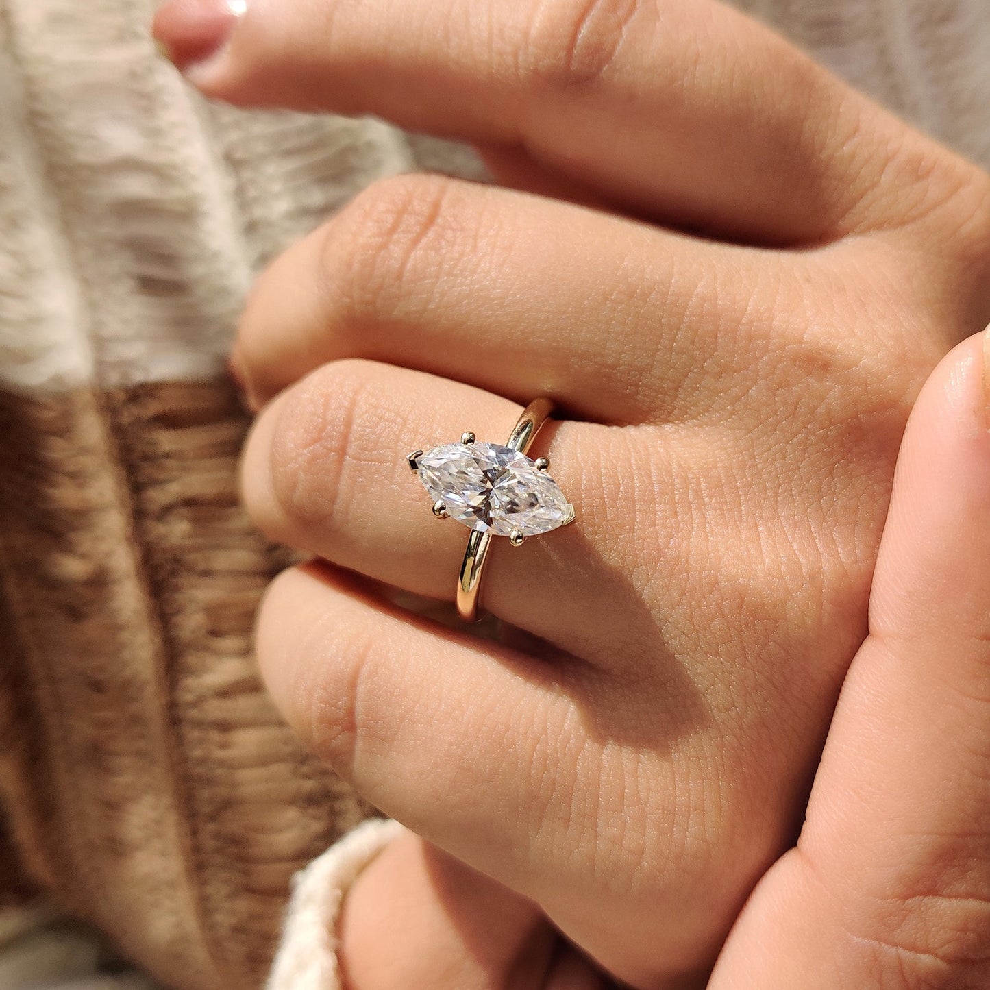 Moissanite Marquise Ring With Hidden Halo Style