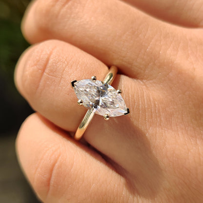 Moissanite Marquise Ring With Hidden Halo Style