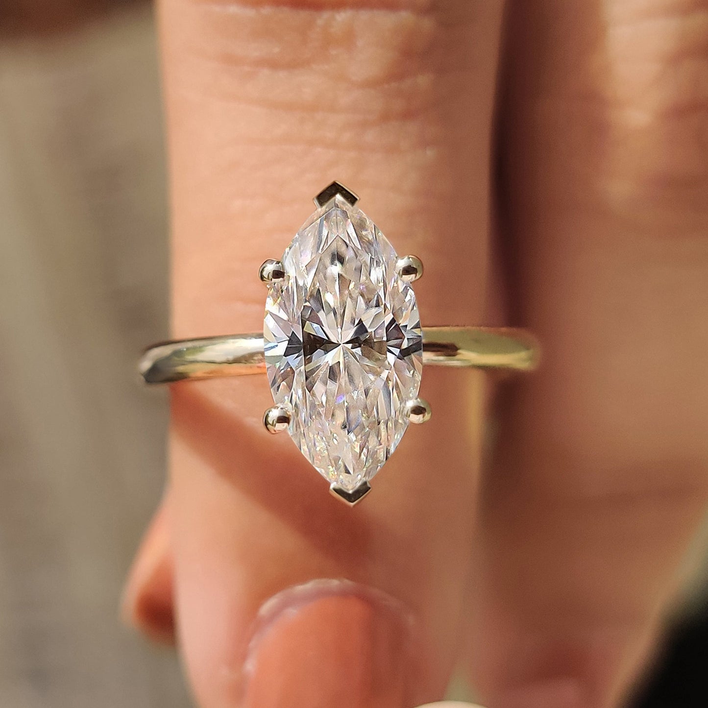 Moissanite Marquise Ring With Hidden Halo Style