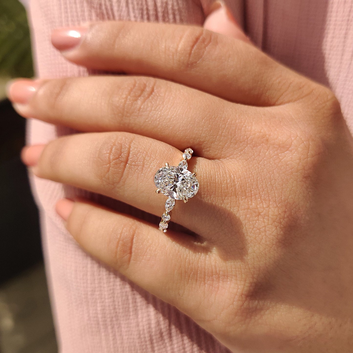 Oval Pave Engagement Ring In Yellow Gold