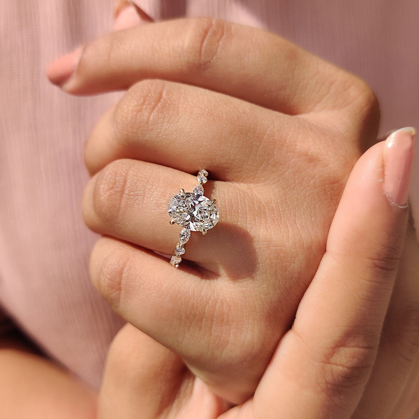 Oval Pave Engagement Ring In Yellow Gold