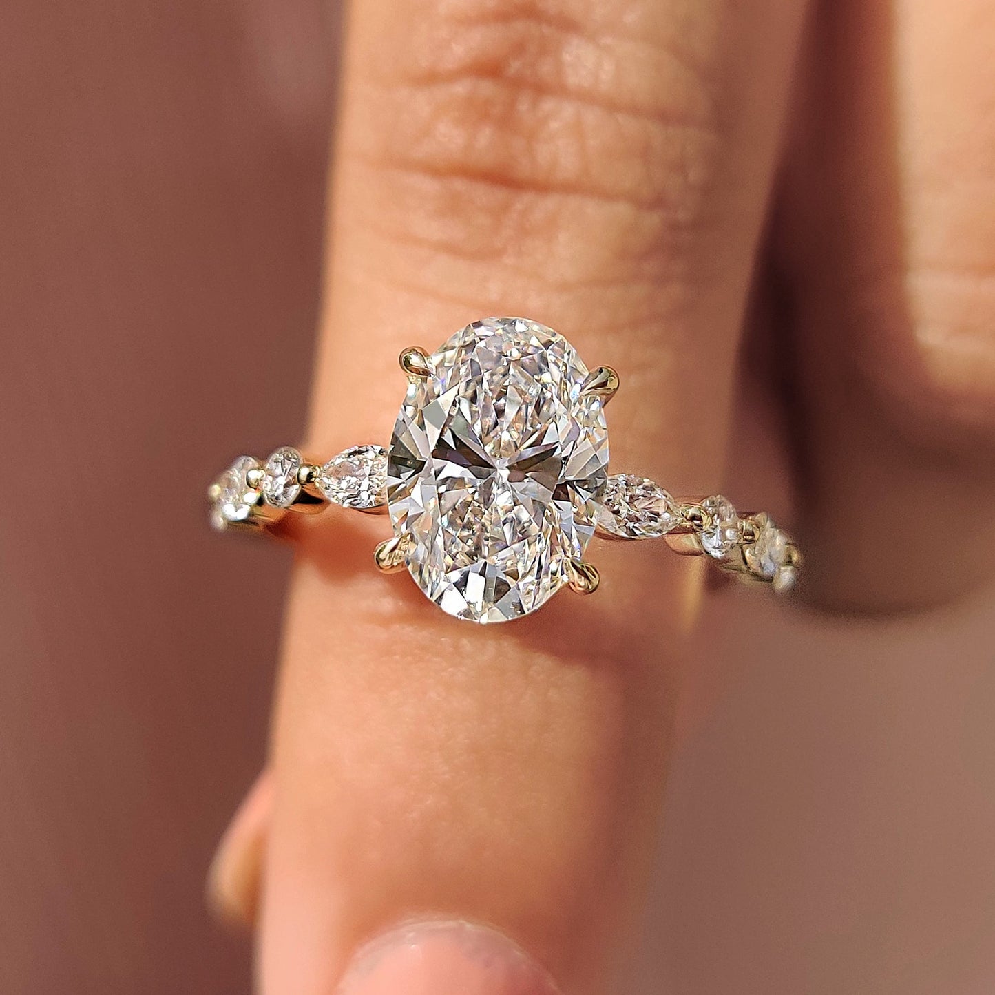 Oval Pave Engagement Ring In Yellow Gold