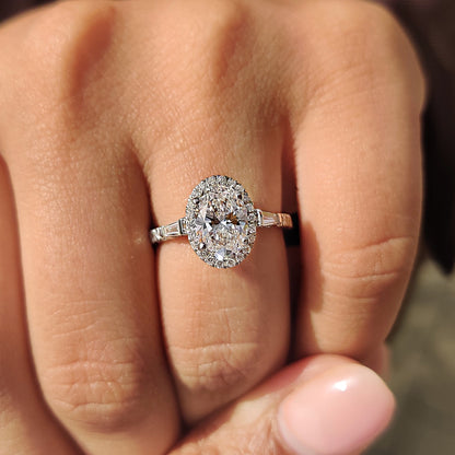 Oval Cut Engagement Ring With Tapered Baguette Side Stone