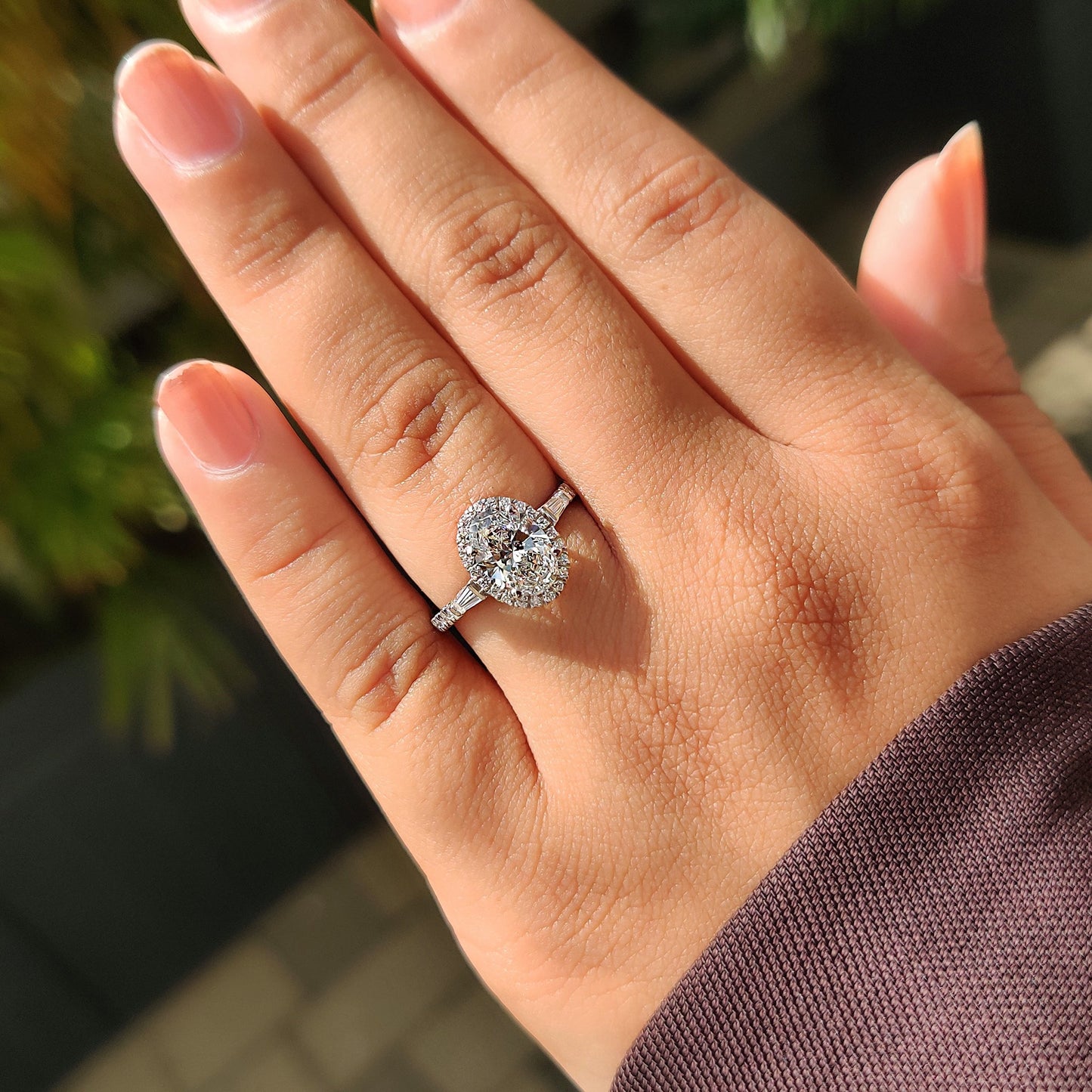 Oval Cut Engagement Ring With Tapered Baguette Side Stone