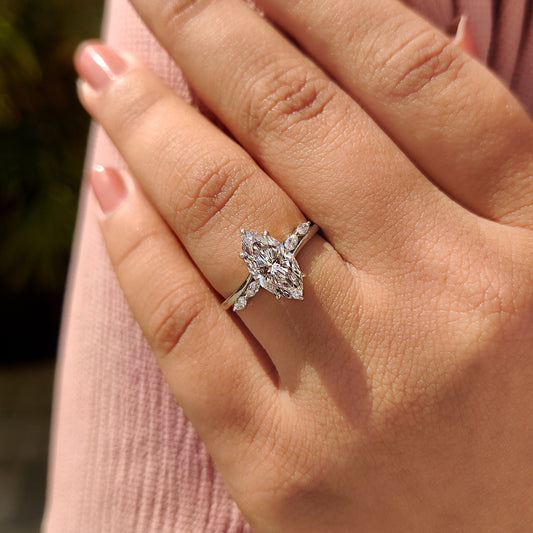 Marquise Cut Diamond Engagement Ring In Hidden Halo Style
