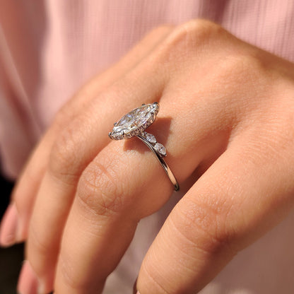 Marquise Cut Diamond Engagement Ring In Hidden Halo Style