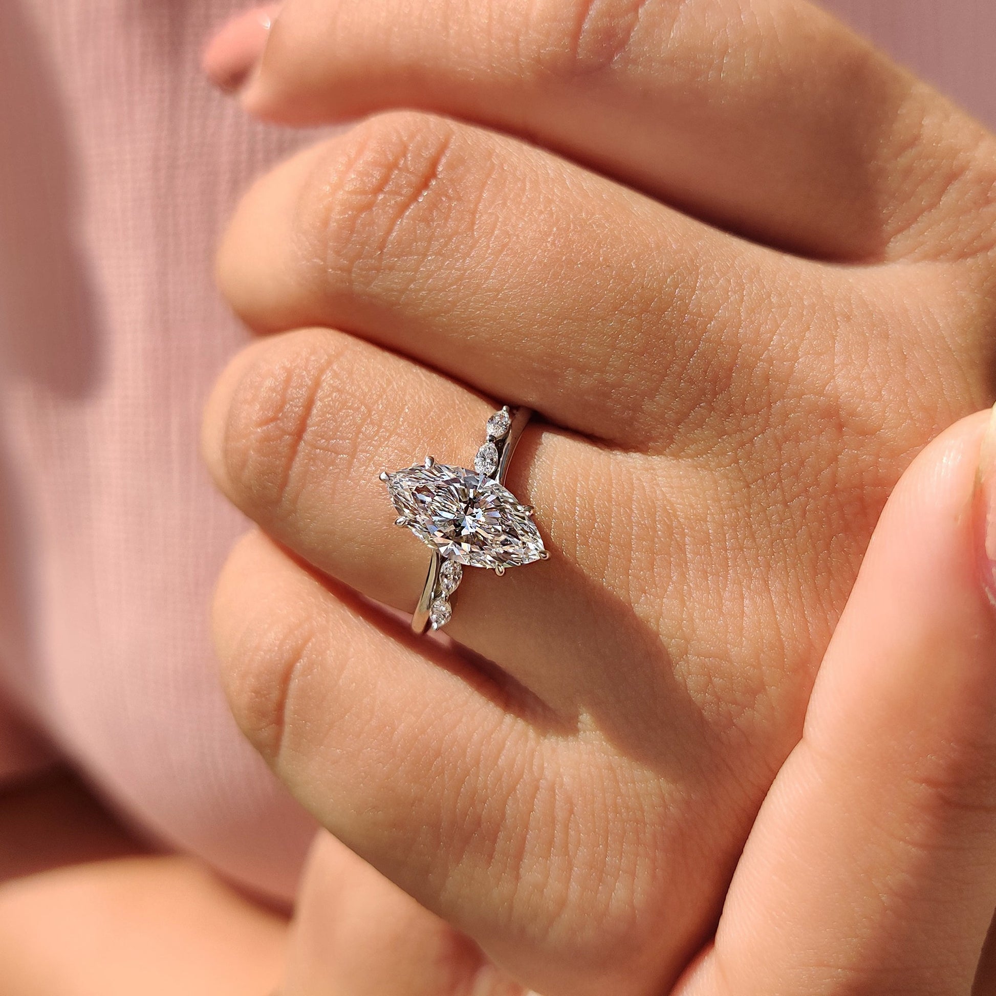 Marquise Cut Diamond Engagement Ring In Hidden Halo Style