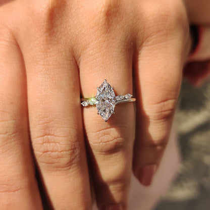 Marquise Cut Diamond Engagement Ring In Hidden Halo Style