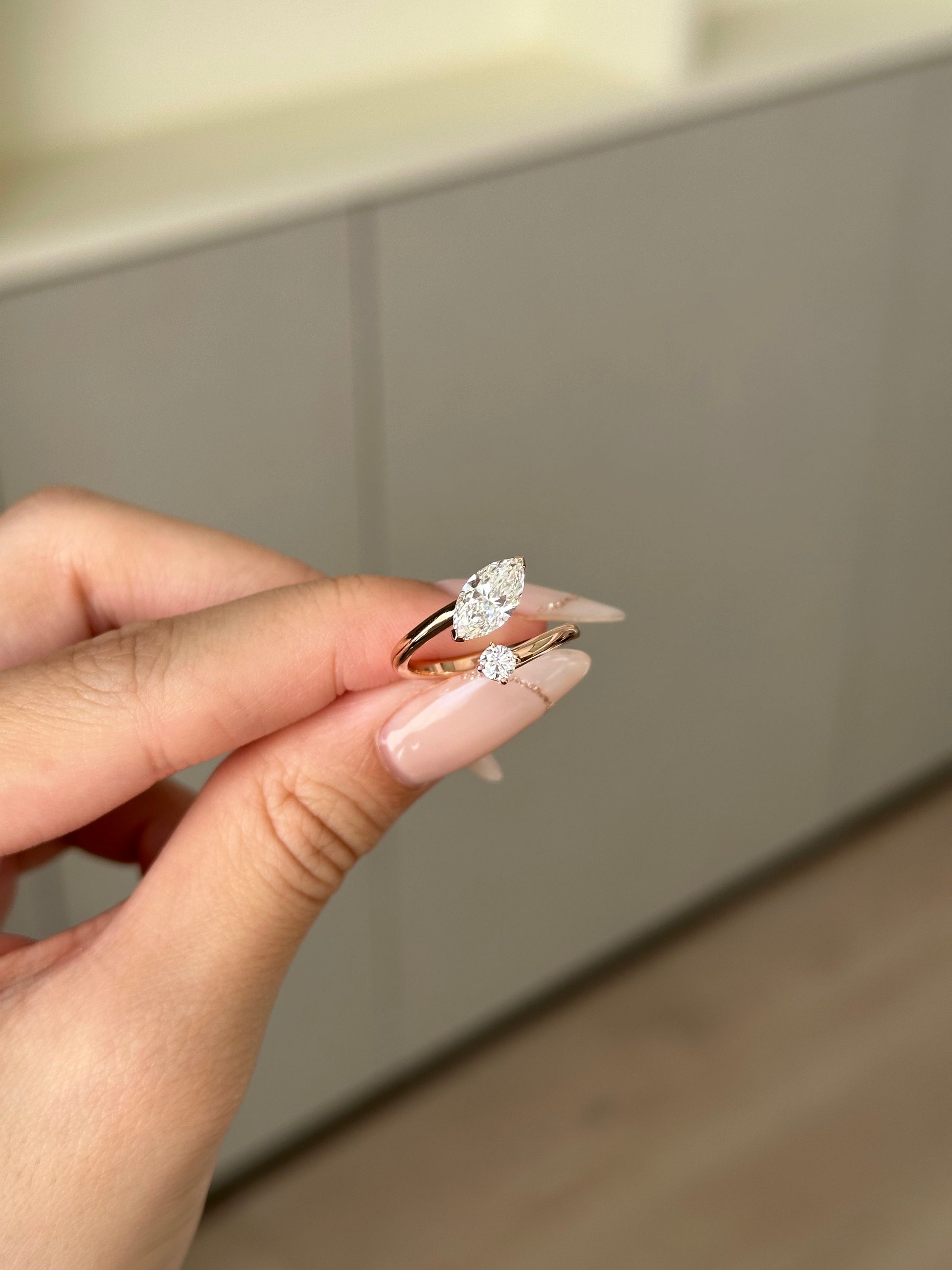 Marquise Shaped Three Stone Lab Grown Diamond Engagement Ring