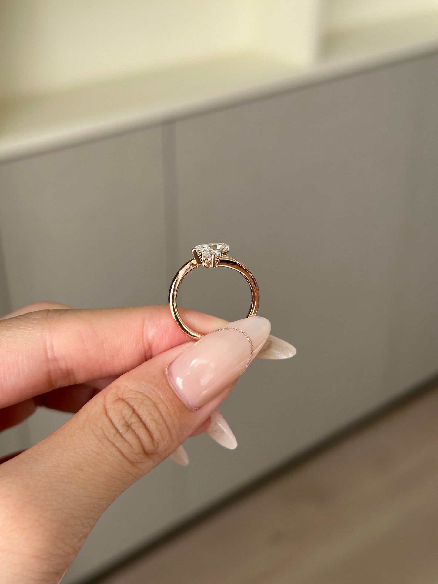 Marquise Shaped Three Stone Lab Grown Diamond Engagement Ring