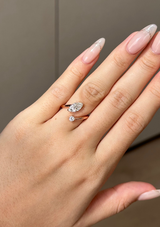 Marquise Shaped Three Stone Lab Grown Diamond Engagement Ring