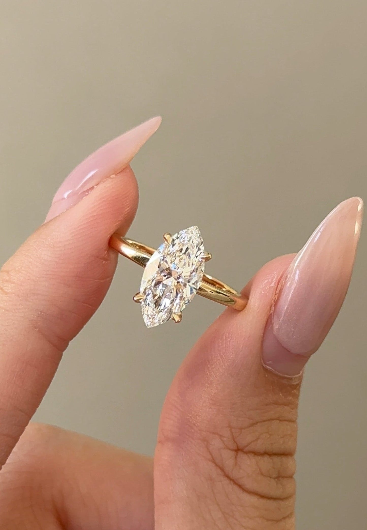 Marquise Shaped Three Stone Lab Grown Diamond Engagement Ring