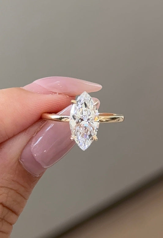 Marquise Shaped Three Stone Lab Grown Diamond Engagement Ring
