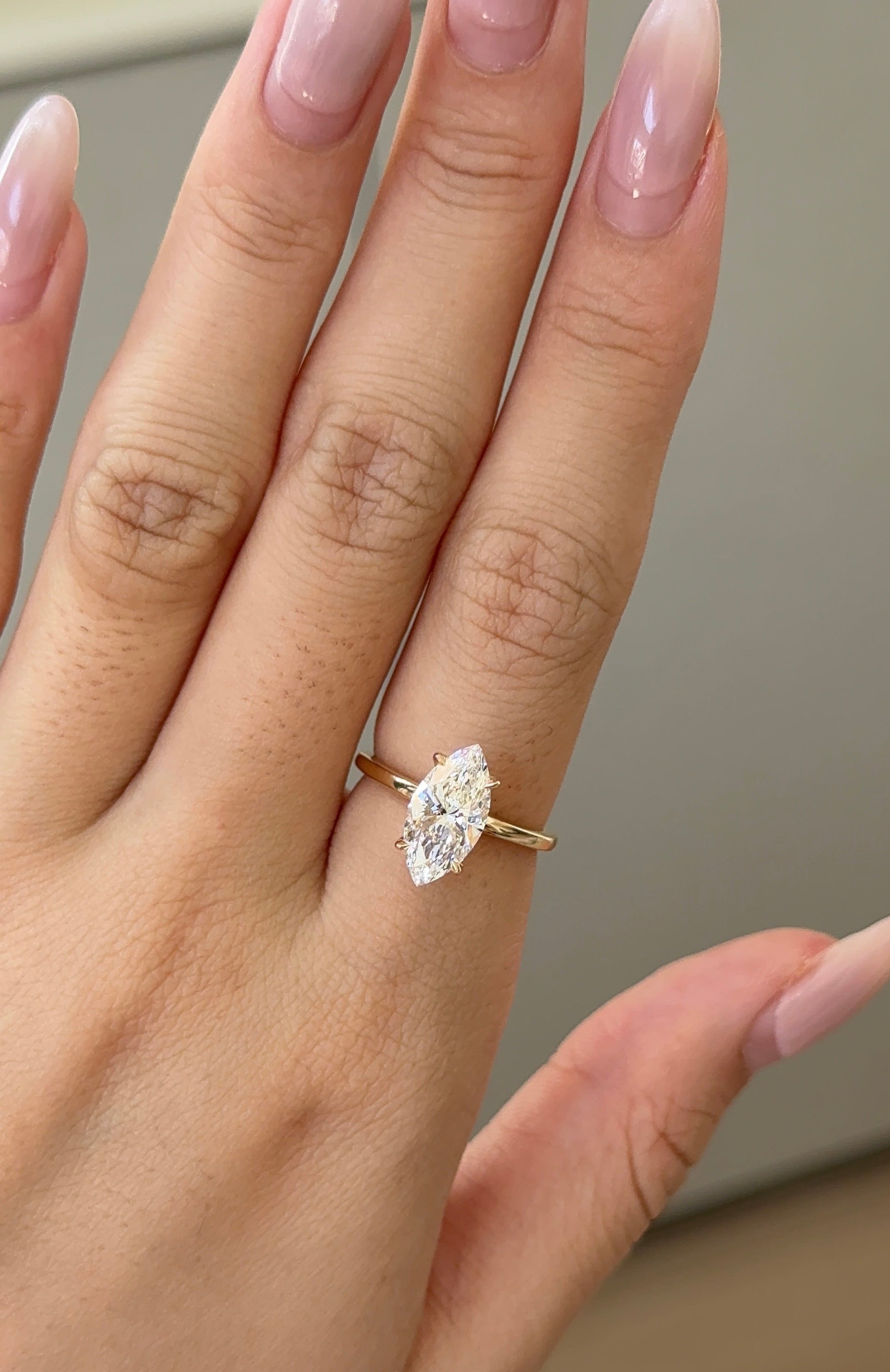 Marquise Shaped Three Stone Lab Grown Diamond Engagement Ring