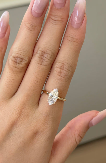 Marquise Shaped Three Stone Lab Grown Diamond Engagement Ring