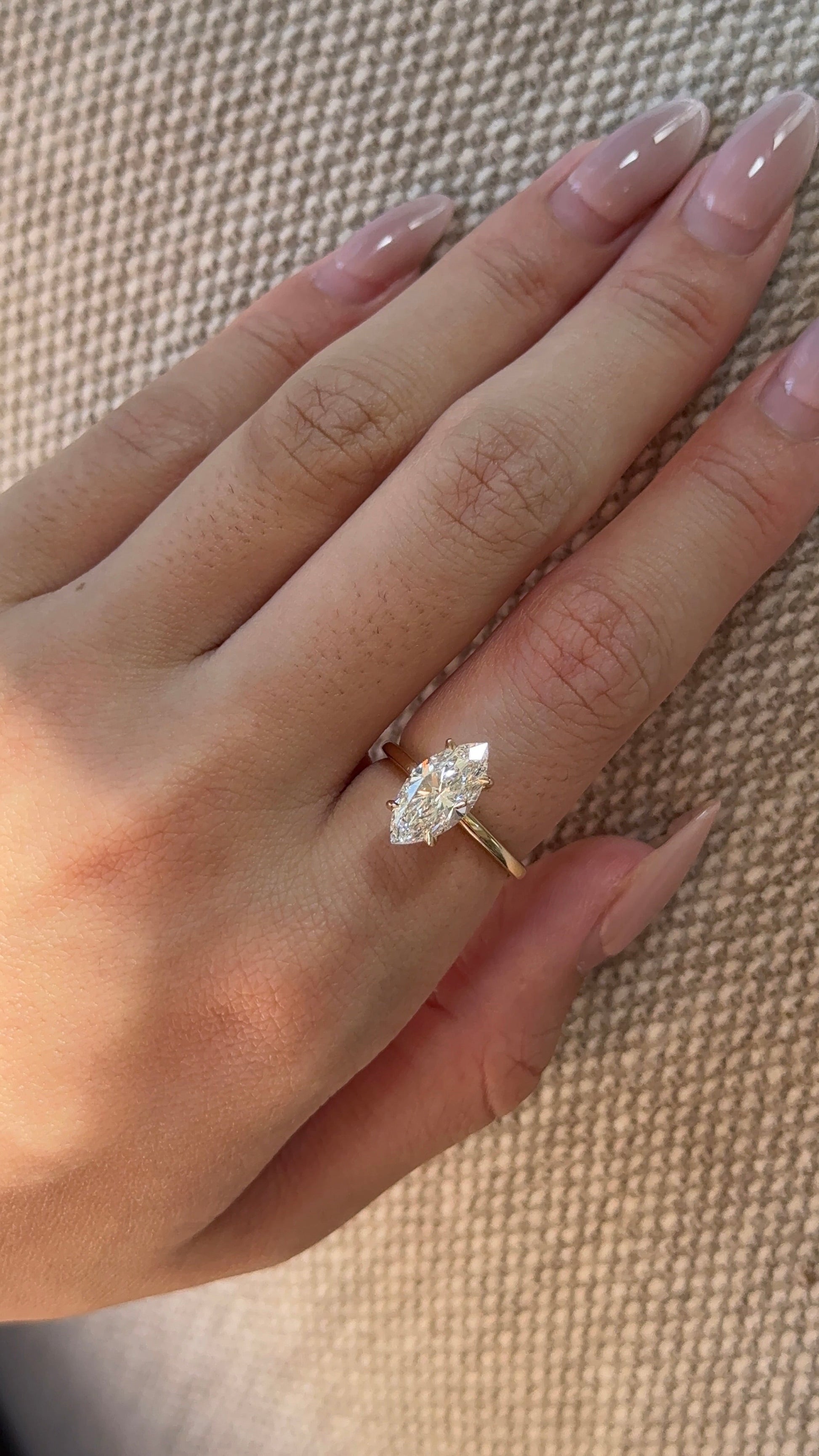 Marquise Shaped Three Stone Lab Grown Diamond Engagement Ring