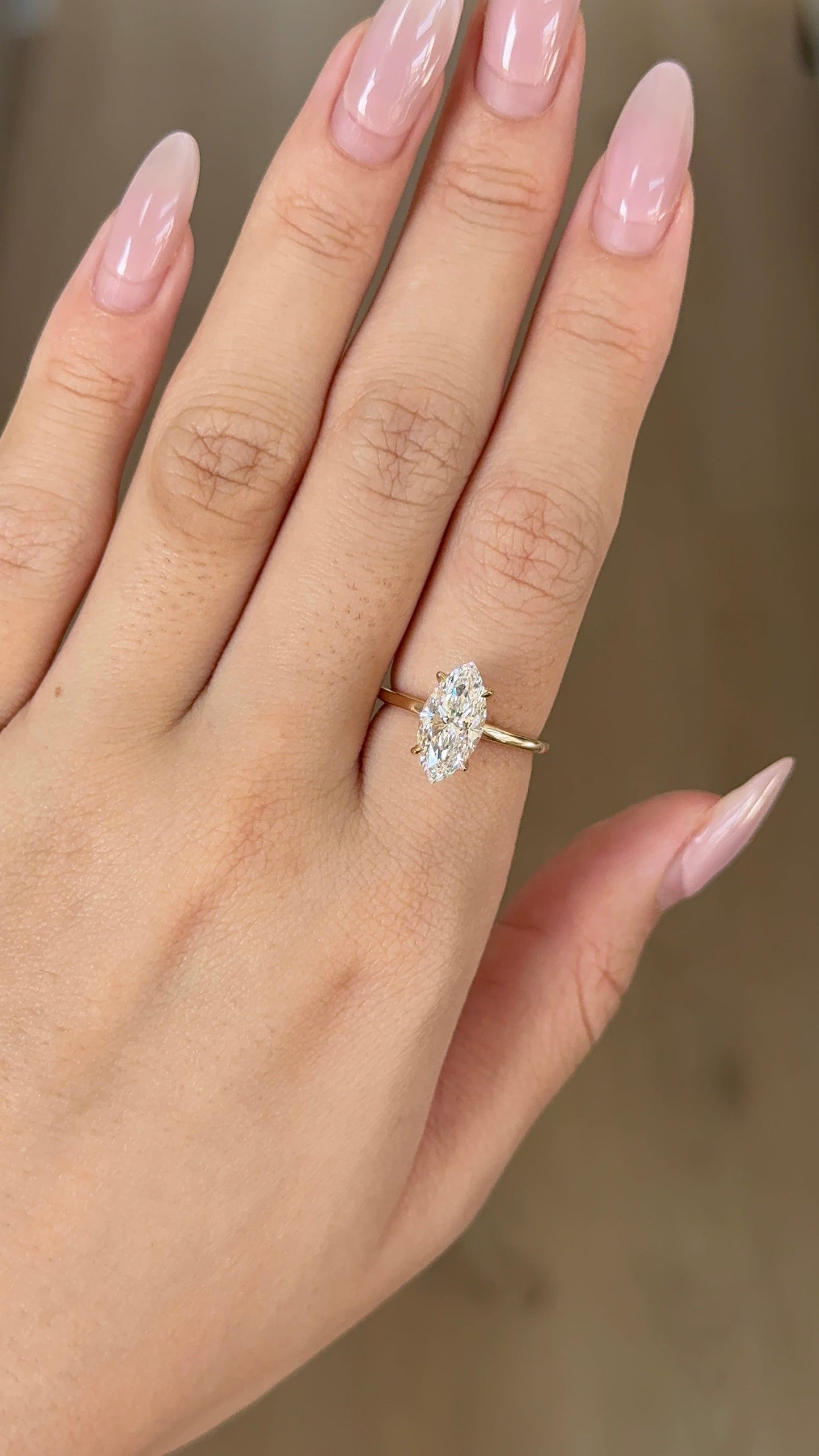 Marquise Shaped Three Stone Lab Grown Diamond Engagement Ring