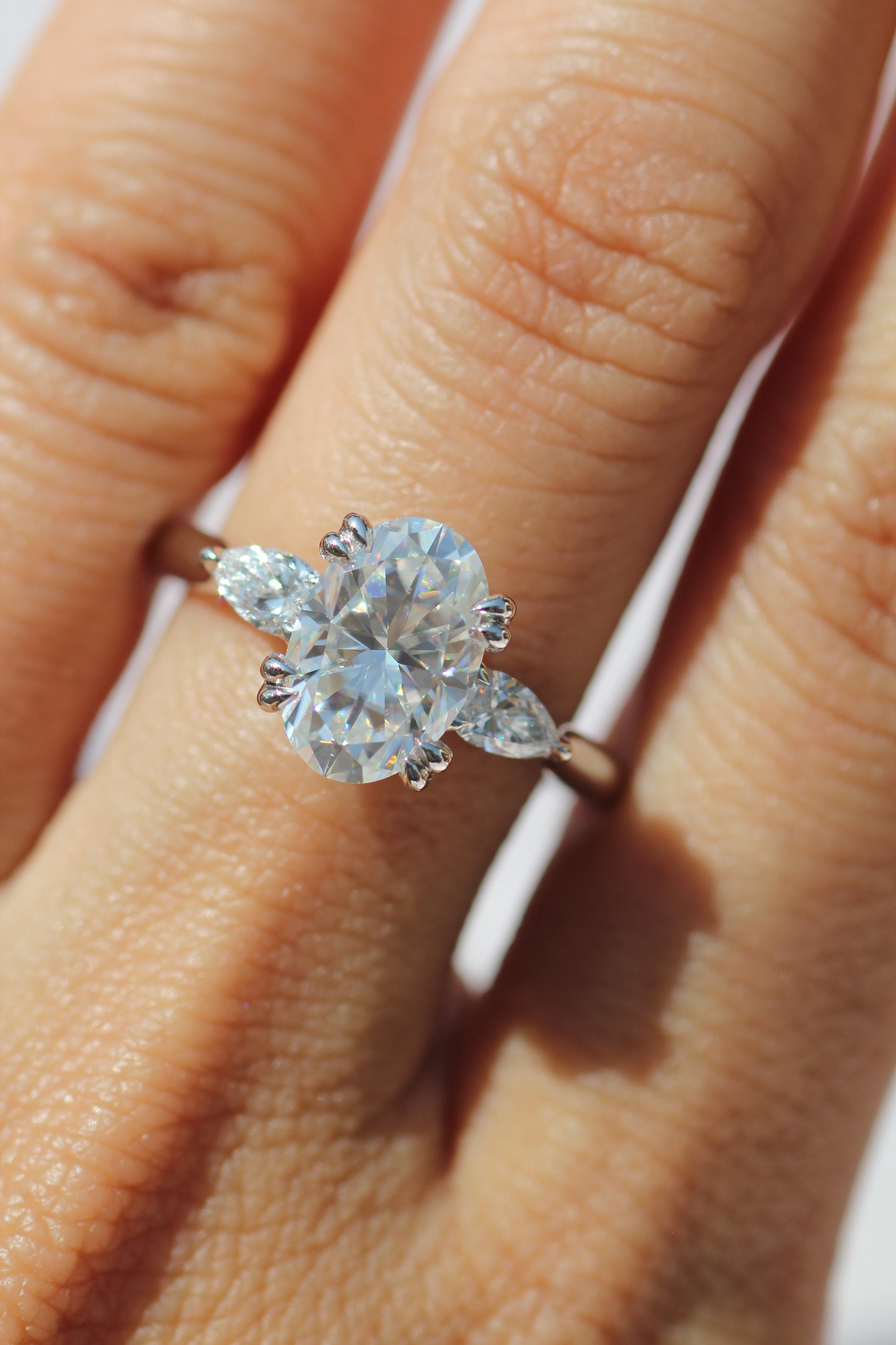 Marquise Shaped Three Stone Lab Grown Diamond Engagement Ring