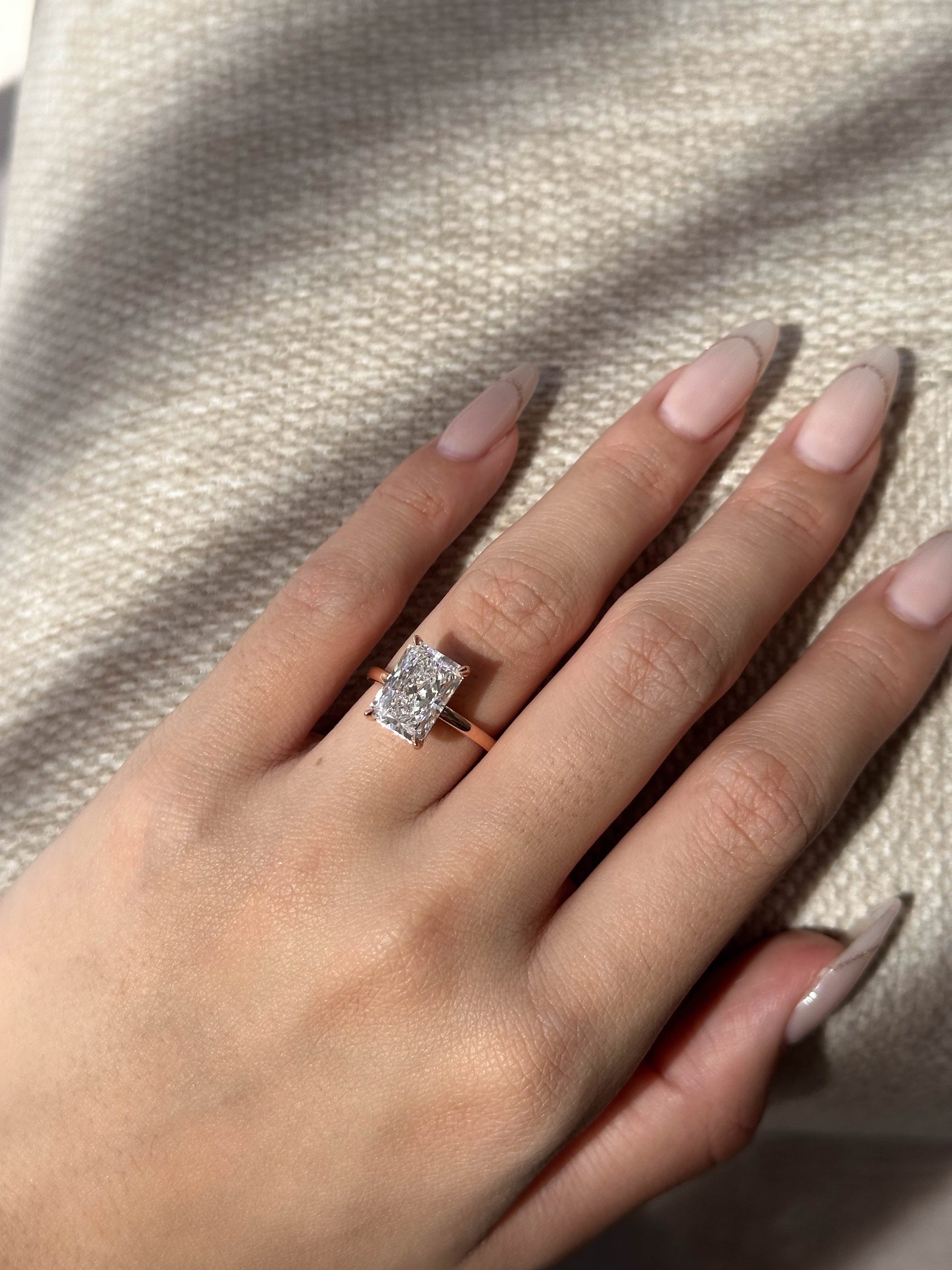 Marquise Shaped Three Stone Lab Grown Diamond Engagement Ring