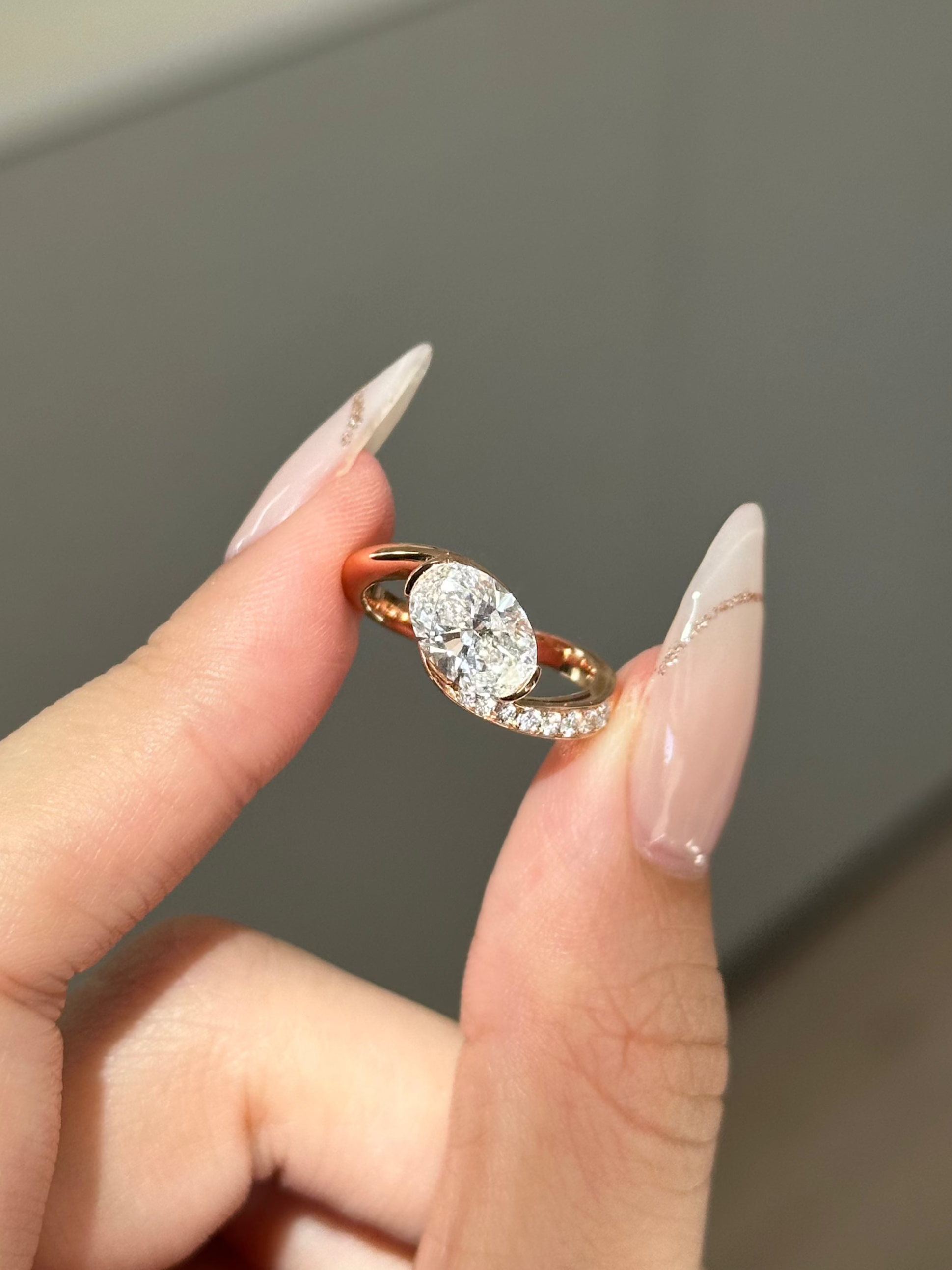 Marquise Shaped Three Stone Lab Grown Diamond Engagement Ring