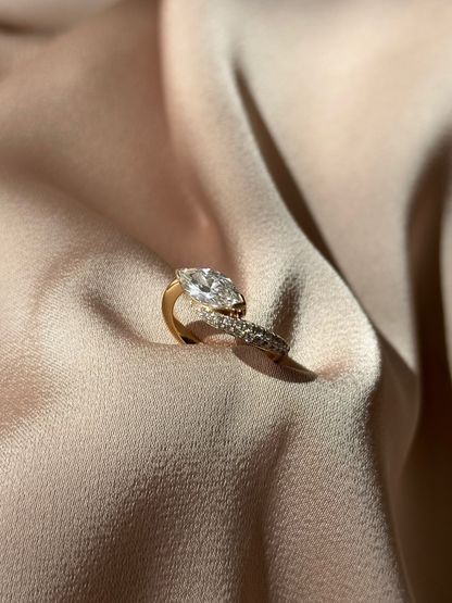 Marquise Shaped Three Stone Lab Grown Diamond Engagement Ring