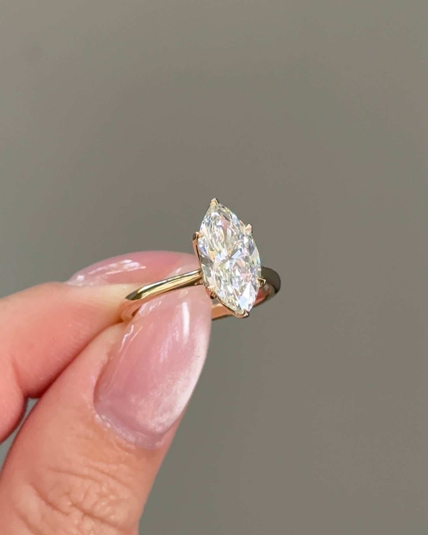 Marquise Shaped Three Stone Lab Grown Diamond Engagement Ring