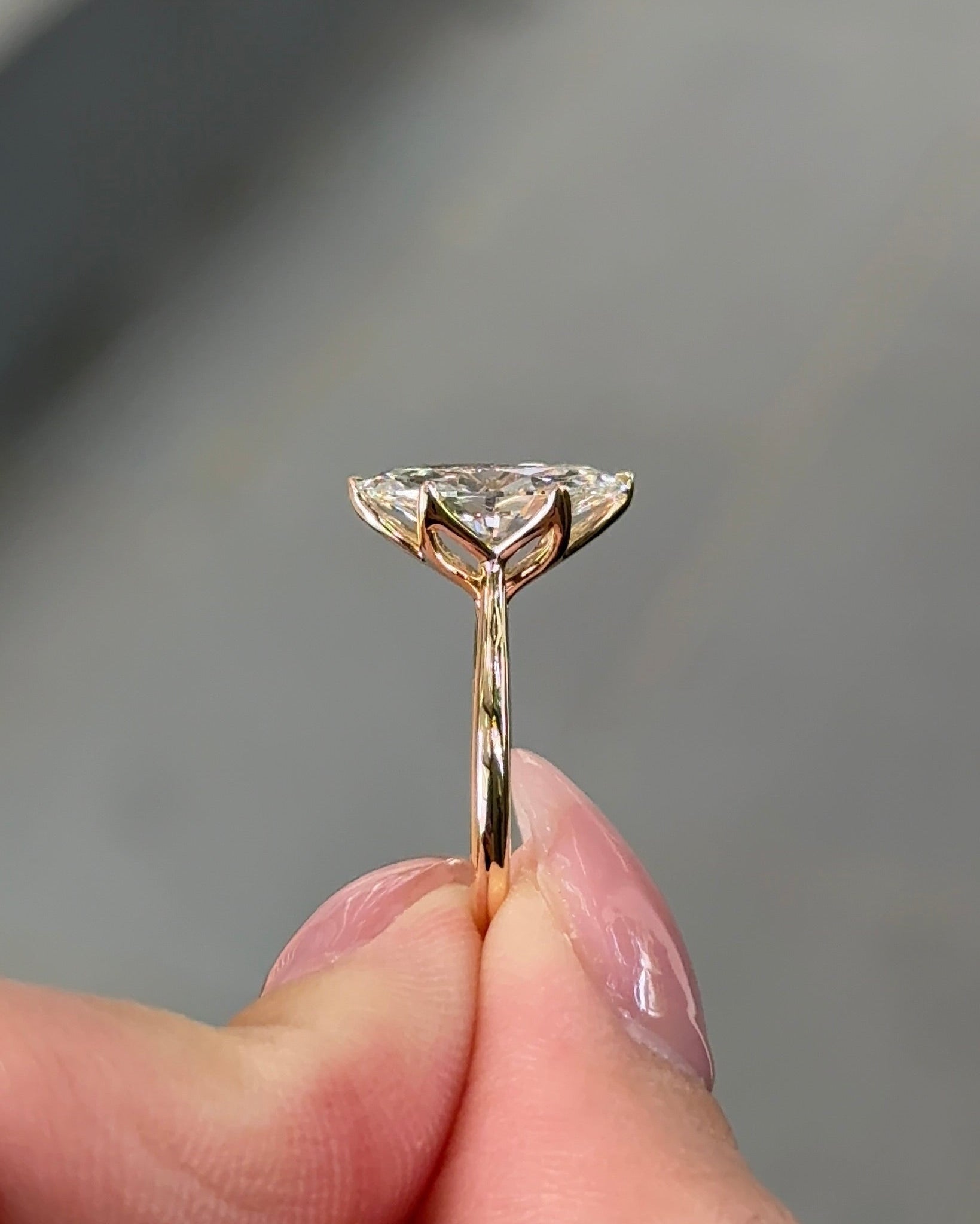 Marquise Shaped Three Stone Lab Grown Diamond Engagement Ring